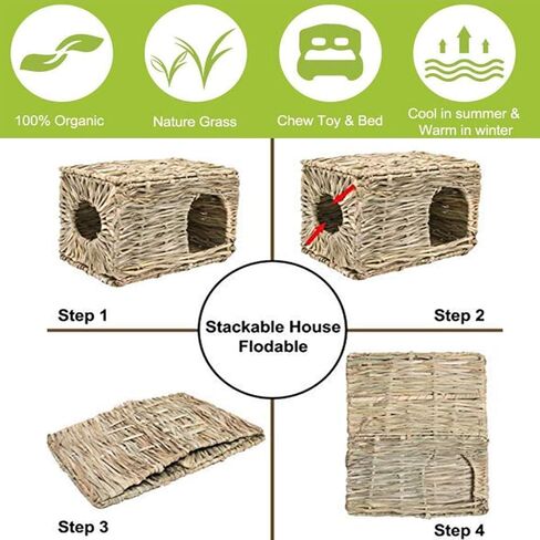 kathson 2 Pcs Rabbit Grass House Natural Foldable Hand Woven Seagrass Bed Carrot Hay Toy Hut Safe Comfortable Playhouse with Bunny Chew Toys for Bunny Hamster Guinea Pig Chinchilla Ferret in Saudi Arabia