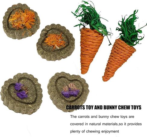kathson 2 Pcs Rabbit Grass House Natural Foldable Hand Woven Seagrass Bed Carrot Hay Toy Hut Safe Comfortable Playhouse with Bunny Chew Toys for Bunny Hamster Guinea Pig Chinchilla Ferret in Saudi Arabia