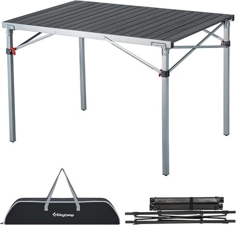 KingCamp Aluminum Folding Lightweight Roll Portable Stable Table for Camping Picnic Barbecue Backyard Party, Indoor & Outdoor, Oversize, Silver Black in Saudi Arabia