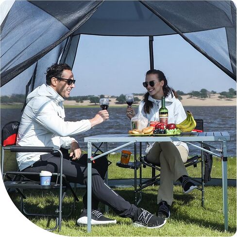KingCamp Aluminum Folding Lightweight Roll Portable Stable Table for Camping Picnic Barbecue Backyard Party, Indoor & Outdoor, Oversize, Silver Black in Saudi Arabia