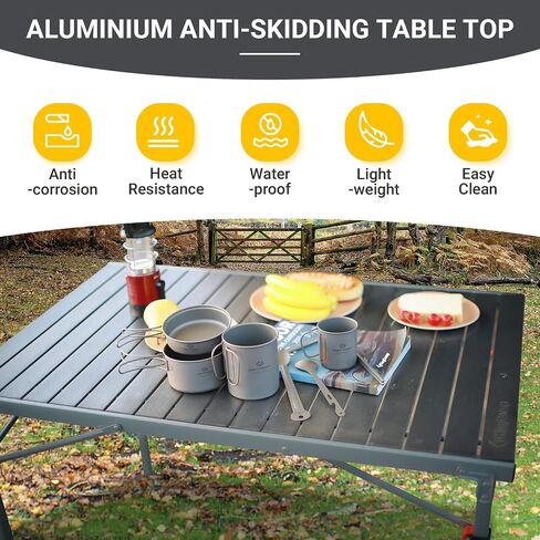 KingCamp Aluminum Folding Lightweight Roll Portable Stable Table for Camping Picnic Barbecue Backyard Party, Indoor & Outdoor, Oversize, Silver Black in Saudi Arabia