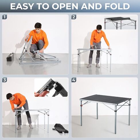 KingCamp Aluminum Folding Lightweight Roll Portable Stable Table for Camping Picnic Barbecue Backyard Party, Indoor & Outdoor, Oversize, Silver Black in Saudi Arabia