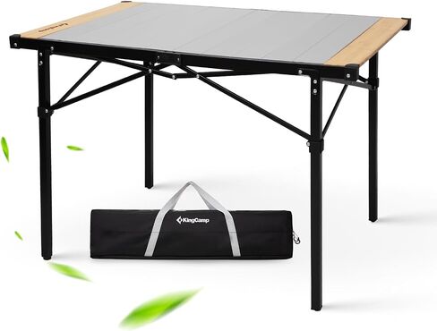 KingCamp Aluminum Folding Lightweight Roll Portable Stable Table for Camping Picnic Barbecue Backyard Party, Indoor & Outdoor, Oversize, Silver Black in Saudi Arabia
