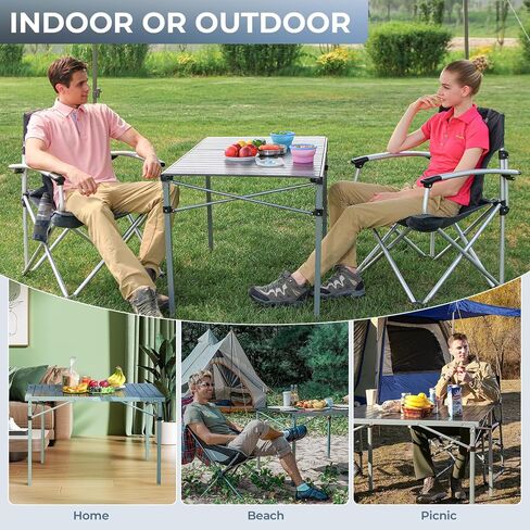 KingCamp Aluminum Folding Lightweight Roll Portable Stable Table for Camping Picnic Barbecue Backyard Party, Indoor & Outdoor, Oversize, Silver Black in Saudi Arabia