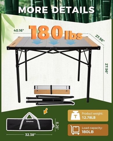 KingCamp Aluminum Folding Lightweight Roll Portable Stable Table for Camping Picnic Barbecue Backyard Party, Indoor & Outdoor, Oversize, Silver Black in Saudi Arabia