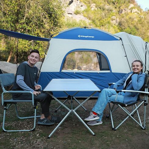 KingCamp Aluminum Folding Lightweight Roll Portable Stable Table for Camping Picnic Barbecue Backyard Party, Indoor & Outdoor, Oversize, Silver Black in Saudi Arabia