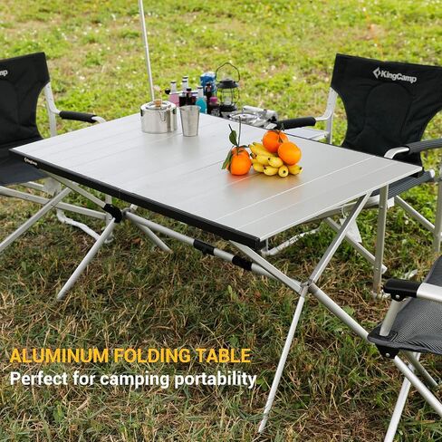 KingCamp Aluminum Folding Lightweight Roll Portable Stable Table for Camping Picnic Barbecue Backyard Party, Indoor & Outdoor, Oversize, Silver Black in Saudi Arabia