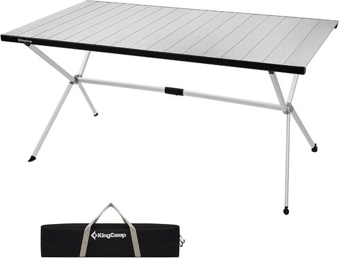 KingCamp Aluminum Folding Lightweight Roll Portable Stable Table for Camping Picnic Barbecue Backyard Party, Indoor & Outdoor, Oversize, Silver Black in Saudi Arabia