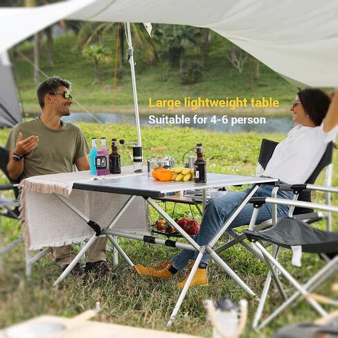 KingCamp Aluminum Folding Lightweight Roll Portable Stable Table for Camping Picnic Barbecue Backyard Party, Indoor & Outdoor, Oversize, Silver Black in Saudi Arabia