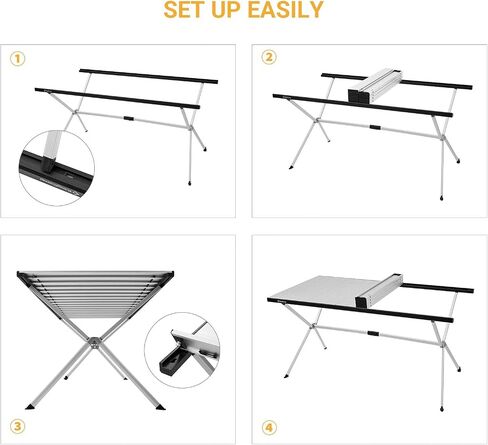 KingCamp Aluminum Folding Lightweight Roll Portable Stable Table for Camping Picnic Barbecue Backyard Party, Indoor & Outdoor, Oversize, Silver Black in Saudi Arabia