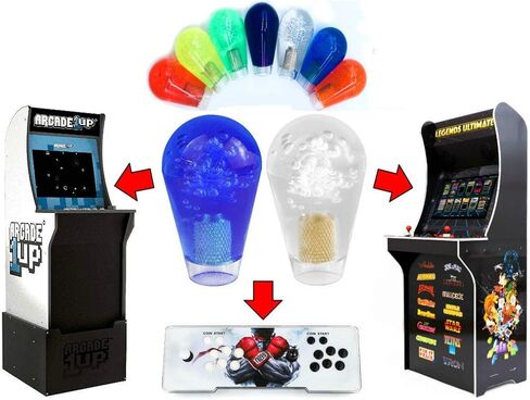 مجموعة من اثنين من عصا التحكم الشفافة BAT المقابض العلوية واضحة بيضاوية الشفافة قمم لاردة ARCADE1UP ، Atgames Legends Ultimate Arcade ، Pandora's Box ، Mame ، Seimitsu ، Zippy ، JLF Sanwa (Green/Purple) in Kuwait