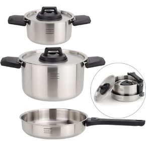 Stainless Steel Outdoor Cookware Set, 6 Pieces Small Camping Pots and Pans Set for Backpacking, Hiking, Camp, and Kitchen