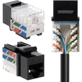 Cat5e Keystone Ethernet Wall Jack Punch Down UTP 45-Degree (Easier Termination Than 90-Degree), RJ45 Slim Profile Speed Termination Black 45° Angled (1000 Pack)