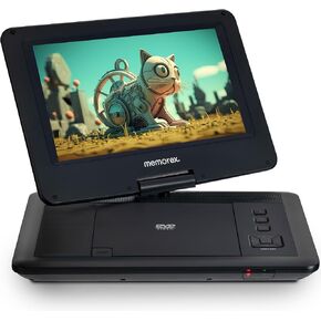 Memorex MX-PDV10 | 10.1-Inch Portable DVD Player with Swivel Screen | USB/SD Compatibility, Built-in Rechargeable Battery | Remote Control, and Car Adapter for Travel