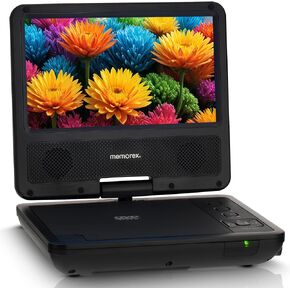 Memorex 9.5-Inch Portable DVD Player with 7-Inch Swivel Screen, 4-6 Hour Watching Time, Dual Speaker, Remote Control, Supports Sync with TV, USB/SD/AV