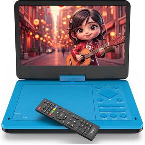 12.5" Portable DVD Player with10.1 HD IPS Screen for Kids, Car DVD Player with Headrest Mount, 360° RF Remote Control 2 Earphone Jacks 5h Battery Support CD/DVD/SD Card/USB, Region Free (Blue)
