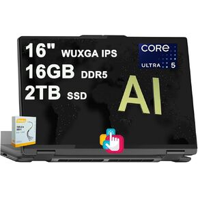Lenovo Yoga 7 16 2-in-1 AI PC Laptop 16" WUXGA IPS Touch (Glossy) Intel 12-core Ultra 5 125U (>i7-1335U) 16GB RAM 2TB SSD Backlit Fingerprint Thunderbolt4 FHD IR Privacy Camera Win11 w/ICP Accessory