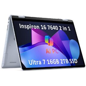 Dell Inspiron 16 7640 2-in-1 Laptop (16" FHD+ Touchscreen, Intel Ultra 7 155H (> i7-13700H), 16GB 6400MHz RAM, 2TB SSD), AI PC for Creator, Designer, 15-Hr Long Battery Life, Fingerprint, Win 11 Pro