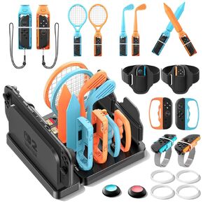 Switch 2 Sports Accessories Bundle with Organizer Dock Station, Storage and Organizer for Switch Sports Games, Family Sport Accessories Kit Compatible with Nintendo Switch Interactive Gaming Figures
