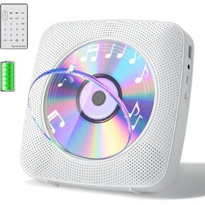 Gueray CD Player Portable with Bluetooth Wall Mountable, CD Music Battery Operated Players for Home with Speakers 1800mAh Rechargeable LCD Screen Display FM Radio USB AUX Jack Remote Control