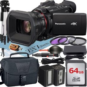 Panasonic HC-X1500 4K كاميرا الفيديو الاحترافية مع WIFI + CASE + 64GB بطاقة الذاكرة + حزمة ترايبود ، الأسود