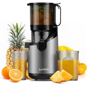 GDOR Cold Press Masticating Juicer Machines, Self Feeding Slow Pure Juicer, 5.3" Extra Feed Chute Fit Whole Vegetable and Fruit, Grey