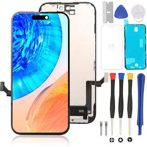 for iPhone 15 Screen Replacement Kit Full Assembly(A3090 A2846 A3089 A3092) withTrue Tone, iPhone 15 LCD Display Digitizer Screen with 3D Touch Digitizer and Repair Tools Kit