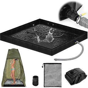 Upgraded Portable Shower Pan 41"x41"x5" - Heavy-Duty Non-Slip Base with Drain Hole & Mesh Storage Bag | Collapsible Camp Shower Tray for RV, Beach, Glamping | Leakproof Outdoor Bath Floor