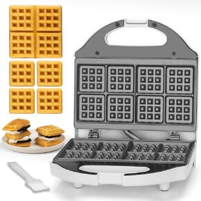 Square Waffle Maker, 2 x 4" Mini Classic Waffles Maker Machine, Waffle Iron, Dual Cooking Plates for Family Breakfast, Non-stick, White