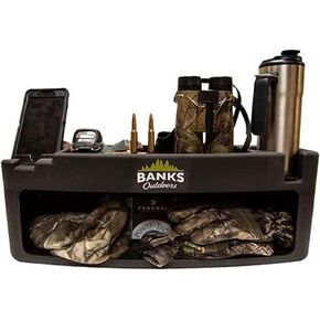 Blind Storage Wall Shelf with Rubber Lined Shelves and Stump Light for Banks Stump Blind, Hunting Gear, and Personal Belongings