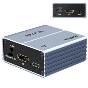 HDMI ARC Audio Extractor 4k@60Hz, 192KHz HDMI Audio Converter with Optical S/PDIF & 3.5mm AUX Output for Blu-Ray Player, TV Box, Soundbar, Speaker, Amplifier