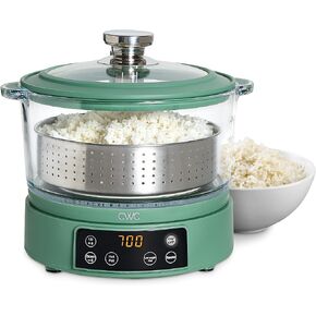 COOK WITH COLOR 3L Glass Low Carb Rice Cooker - Makes 2 Cups Low Sugar Rice with Auto Lift Filter Basket, Hotpot & Steamer for Rice, Grains and Oats, Digital Panel with Keep Warm Function, Black