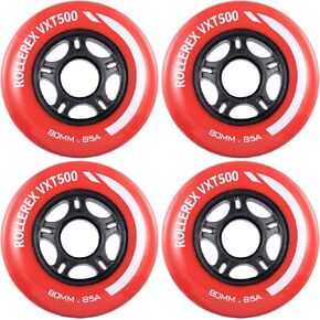 Rollerex VXT500 85A Inline Skate Wheels (4-pack w/bearings, spacers & washers) (Size & Color Options) -Indoor Outdoor- Intended for Roller Blade Wheel Replacement (76mm, Steel Black)