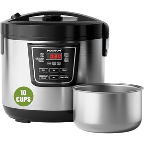 20 Cup Cooked (10 cup uncooked) Rice Cooker with 8 Functions, Healthy Cooking Stainless Steel Pot, Removable Inner Cover with Steamer, Silver