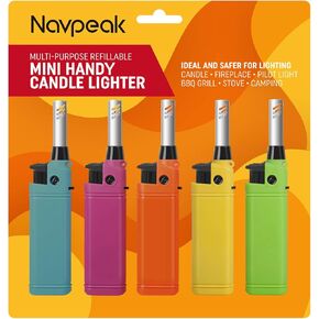 Navpeak Mini Candle Lighter Multipurpose Lighter Utility Lighters with Extended Wand Handy Refillable for Kitchen Fireplace Pilot Light DIY BBQ Grill Stove 5 Pack (Butane Included)