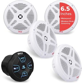 Pyle 6.5'' Water-Resistant Rated Off-Road Speakers - Marine Speakers with Wireless BT Remote Control Receiver, Compact Dual Vehicle Speaker System for ATV, UTV, 4x4, Jeep, Powersports Vehicles