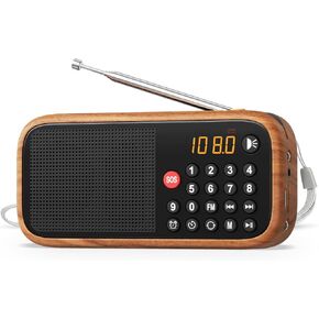 راديو Leotec FM مع Bluetooth ، الراديو الرقمي ، ساعة إنذار طاولة خشبية محمولة ، أفضل استقبال ، شحن النوع C ، SOS/AUX/USB ، هدايا صغيرة