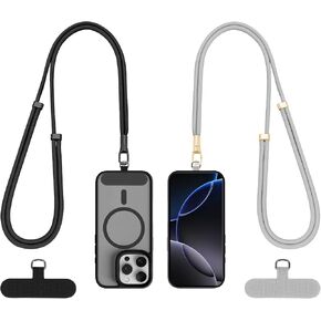 Phone Lanyard 2 Pack ، حزام هاتف Crossbody قابل للتعديل 2x ، علامة تبويب Tether 2x ، شبل تصحيح متعدد المقدمة للهواتف المحمولة لـ iPhone ومعظم الهواتف الذكية ، Black + Silver Gray