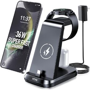VCVS 36W USB C Super Fast Charging Station for Samsung Phones Watches Earbuds, 3 in 1 Charger for Samsung Galaxy Watch Ultra/7/6/5/4/3, Galaxy S24/S23/S22/21/20,Note20/10,Z Fold/Flip 5/4,USB-C Buds