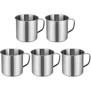 5pcs Stainless Steel Mug Camping Coffee Mug with Handle Portable Drinking Cup Kids Hot Chocolate Mug Metal Water Cup For Outdoor Picnic Backpacking Silver