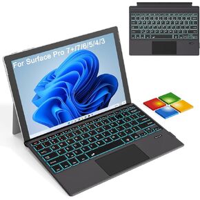 Surface Pro 3 Keyboard -Type Cover for Microsoft Surface Pro 7 Plus 7/6/5/4/3, 7 Color Backlit Bluetooth Ultra-Slim Portable Magnetic Surface 3 Keyboard with Trackpad, Rechargeable Battery