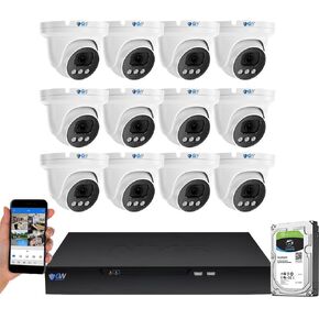 GW Security 16 Channel NVR UltraHD 4K Face Recognition NDAA & TAA Compliant Security Camera System with 12 x 8MP @25FPS Outdoor & Indoor PoE Turret Cameras, 10 Smart AI Functions