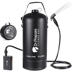 DR.PREPARE Portable Shower for Camping, 4 Gallons /15L Camping Shower, Portable Outdoor Camp Shower for Camping, Beach, Hiking, Climbing, Pet Cleaning, Car Washing