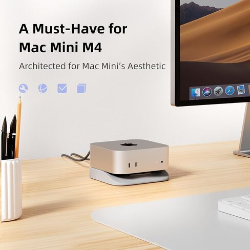 مكتب Eletiuo Desk Stand for Mac Mini M4/M4 Pro 2024 ، حامل سطح المكتب السيليكون مع تبديد الحرارة ، قاعدة مضادة للانزلاق ، وصولًا سهلاً للزر ، وتوفير المساحة لتحسين التبريد والمكتب ، والرمادي. in Kuwait