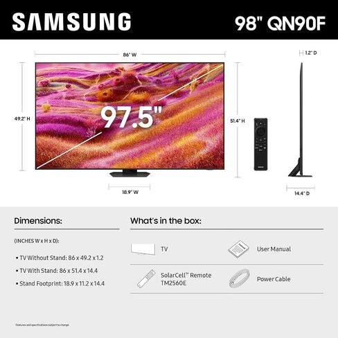 Samsung 75-Inch Class Neo QLED 4K QN90F Series, Vision AI, Mini LED Smart TV (2025 Model, 75QN90F) Neo Quantum HDR+, Object Tracking Sound+ w/Dolby Atmos, Glare Free, Gaming Hub, Alexa Built-in in Saudi Arabia