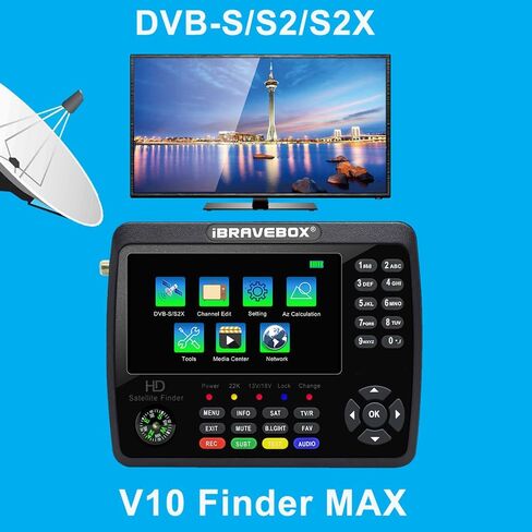 مكتشف الأقمار الصناعية ، F10 Finder Max HD Satellite TV Signal Finder DVB-S/S2/S2X Digital Digital Mission Meter Saterlite Finder H.265 4.3inch LCD لضبط طبق SAT in Kuwait