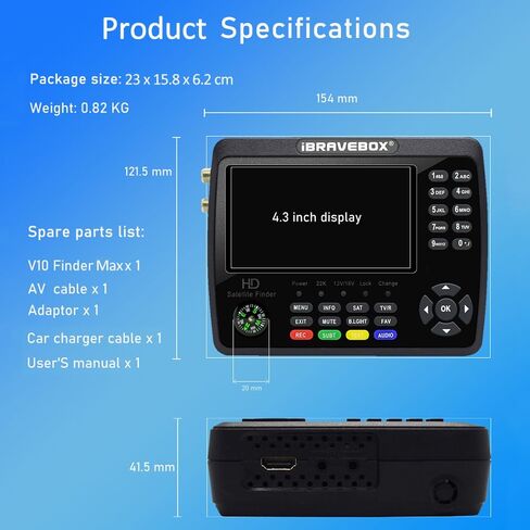 Satellite Finder,V10 Finder Max HD Satellite TV Signal Finder DVB-S/S2/S2X Digital Handheld Signal Meter Satellite Finder H.265 4.3Inch LCD for Adjusting Sat Dish in Saudi Arabia