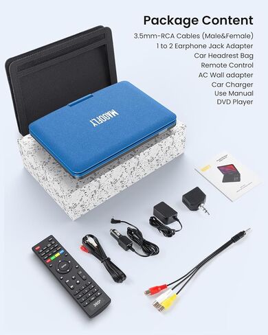12.5" Portable DVD Player with10.1 HD IPS Screen for Kids, Car DVD Player with Headrest Mount, 360° RF Remote Control 2 Earphone Jacks 5h Battery Support CD/DVD/SD Card/USB, Region Free (Blue) in Saudi Arabia