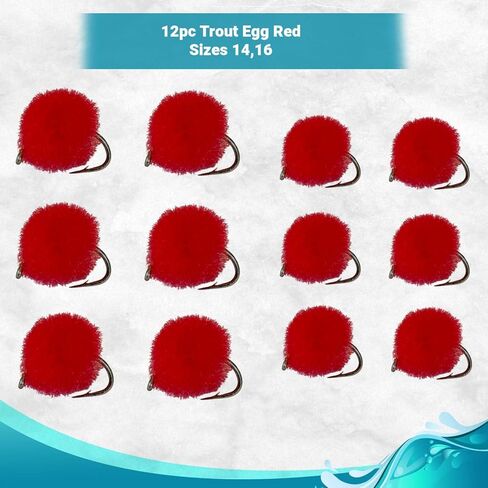 Feeder Creek Fly Fishing Trout Flies, Trout/Salmon Eggs, 12 Wet Flies for Bass, Big Trout, Panfish, Available in 2 Size Assortment 14 and 16 (6 of Each Size) and in in Kuwait
