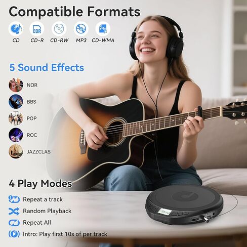 Gueray Portable CD Player مع سماعات الأذن ، Discman CD للسيارة Home مع حماية مضادة للانتعاش الصدمات ، مشغل موسيقى Discman الشخصي مع شاشة LCD دعم وظيفة بروغ وظيفة in Kuwait
